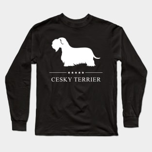 Cesky Terrier Dog White Silhouette Long Sleeve T-Shirt